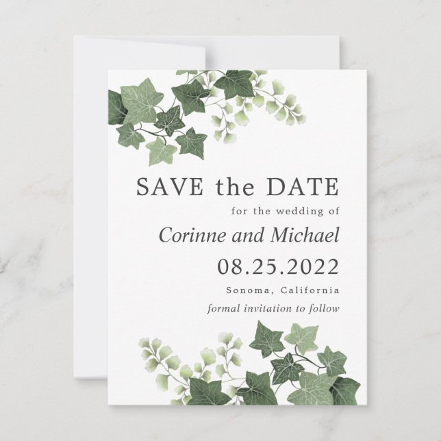 Save The Date Mariage Ivy et Fern Greenery Enregistrer la date (Devant)