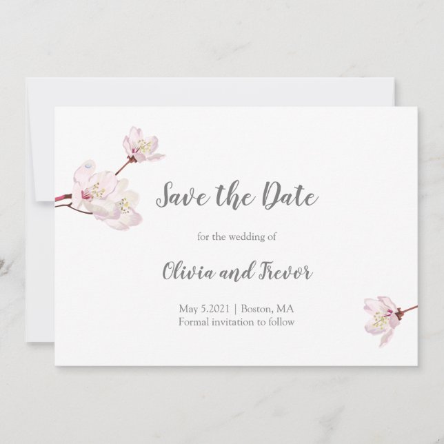Save The Date Mariage japonais Sakura en fleurs de cerisier rose (Devant)