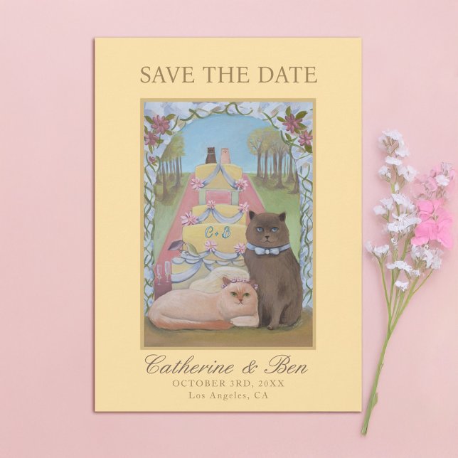 Save The Date Mariage Jaune Enregistrer La Date Couple Chat (Créateur téléchargé)