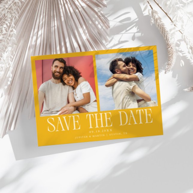 Save The Date Mariage Jaune Moderne à 2 Photos (Créateur téléchargé)