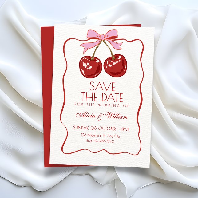 Save The Date Mariage joli rouge cerise (Créateur téléchargé)