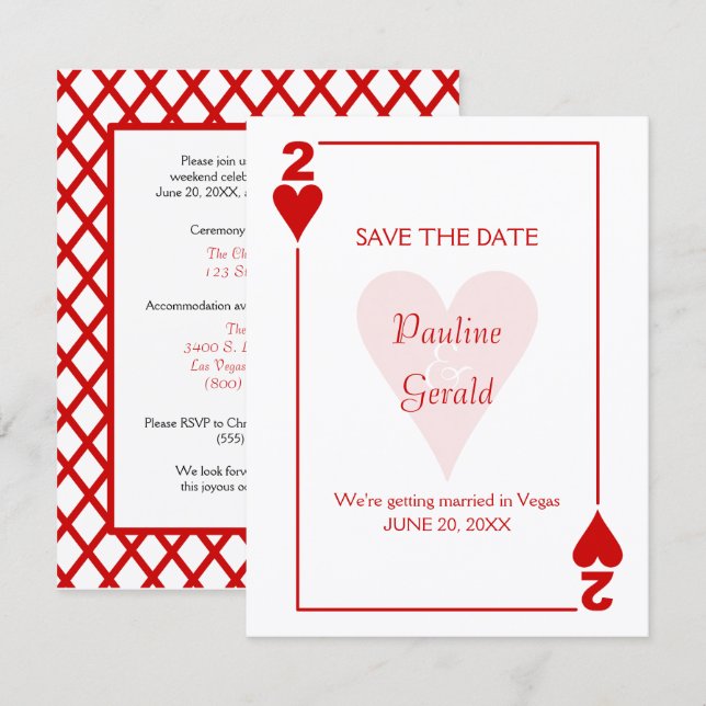 Save The Date Mariage Las Vegas Two of Hearts (Devant / Derrière)