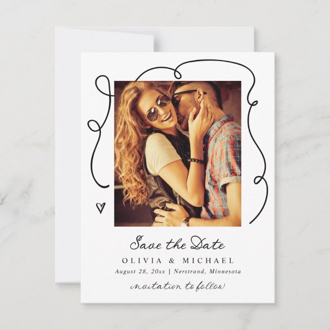 Save The Date Mariage Lignes Ondulées Écriture Manuscrite Simple (Devant)