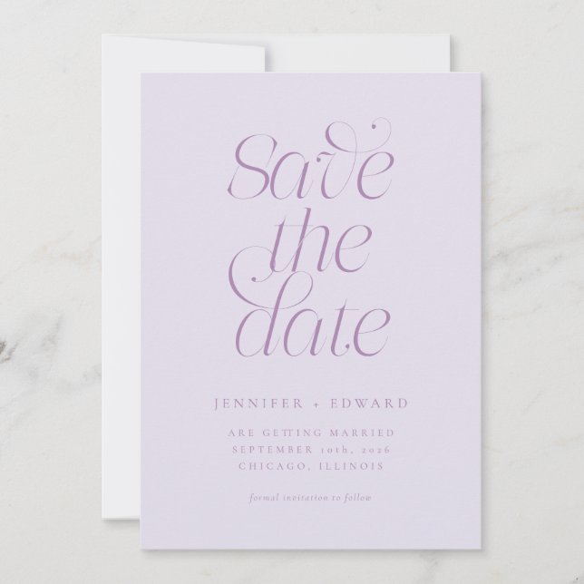 Save The Date Mariage lilas typographie moderne élégant (Devant)