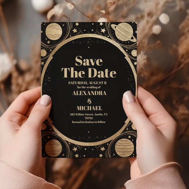 Save The Date Mariage Lune Croissante Or Noir Céleste (Créateur téléchargé)