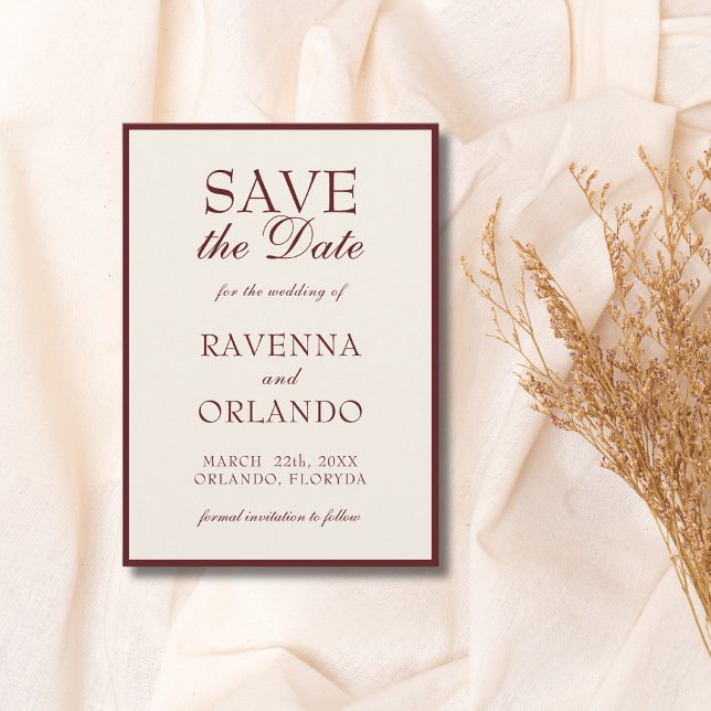 Save The Date Mariage Luxe Classique Crème Bourgogne (Créateur téléchargé)