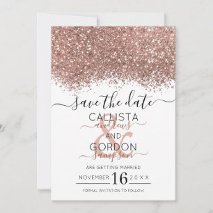 Save The Date Mariage Luxe Rose Or Blanc Paillettes Confettis