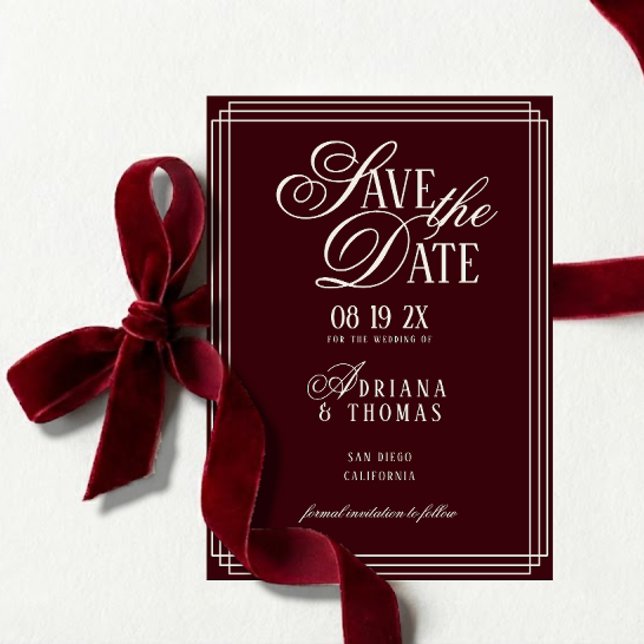 Save The Date Mariage Luxueux Calligraphie Bourgogne (Créateur téléchargé)