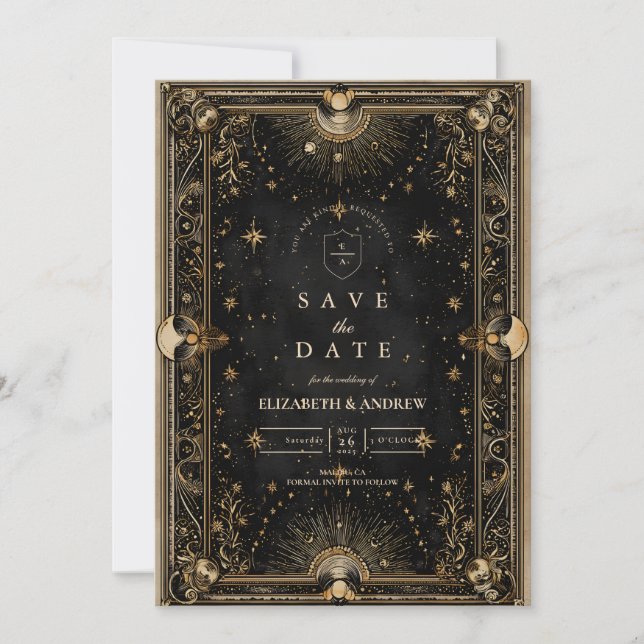 Save The Date Mariage Luxueux Céleste de Minuit (Devant)