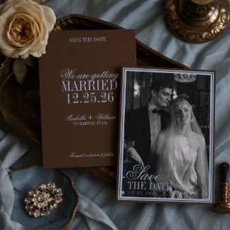 Save The Date Mariage Luxueux de l'Ancienne Fortune Bleu et Marr