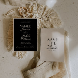 Save The Date Mariage Luxueux Élégant Crème Noir Chic Argent