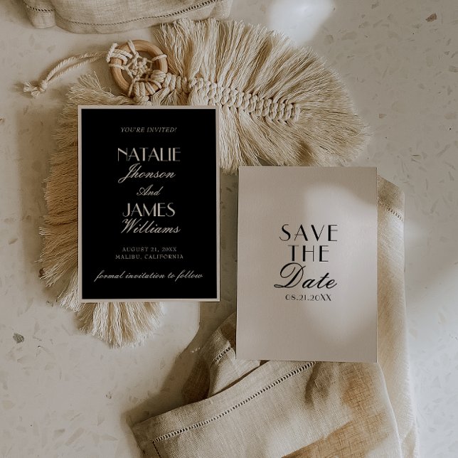 Save The Date Mariage Luxueux Élégant Crème Noir Chic Argent (Créateur téléchargé)