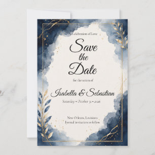 Save The Date Mariage Luxueux Minimaliste Saphir Élégant