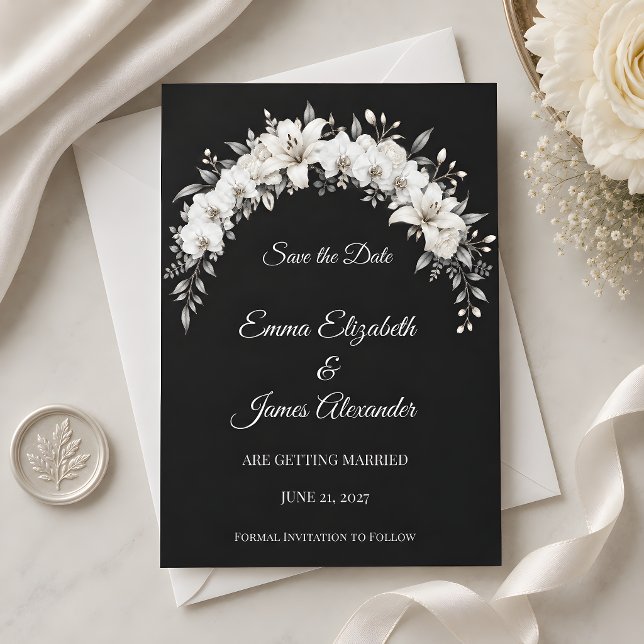 Save The Date Mariage Luxueux Monochrome (Luxury monochrome wedding save the date mockup. Created using AI technology)