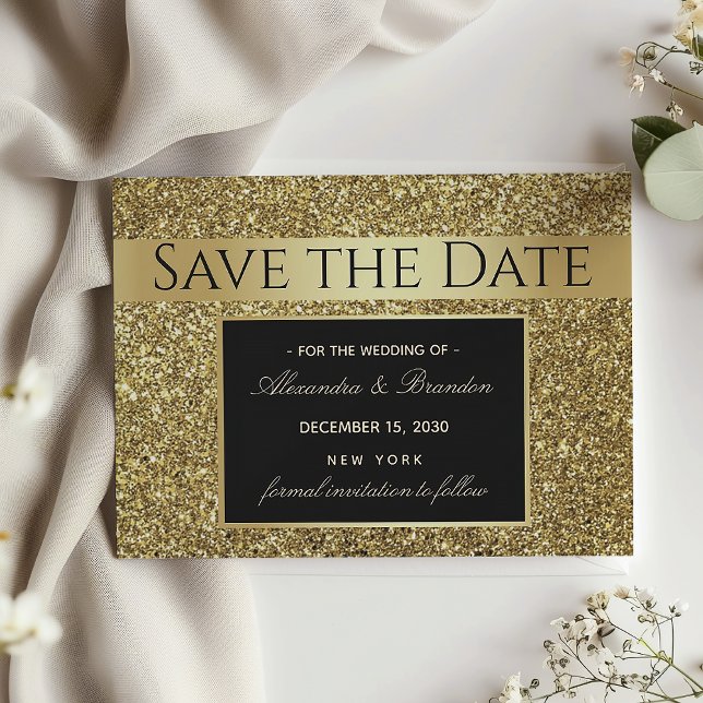 Save The Date Mariage Luxueux Noir et Or (Créateur téléchargé)