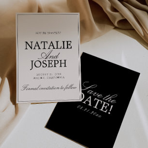 Save The Date Mariage Luxueux Rétro Noir Et Crème Ancien Argent