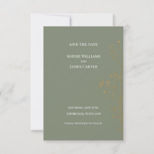 Save The Date Mariage Luxueux Vert Sauge avec Confettis en Feuil