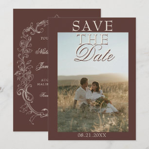 Save The Date Mariage Marron Chocolat Vintage Argent Ancien