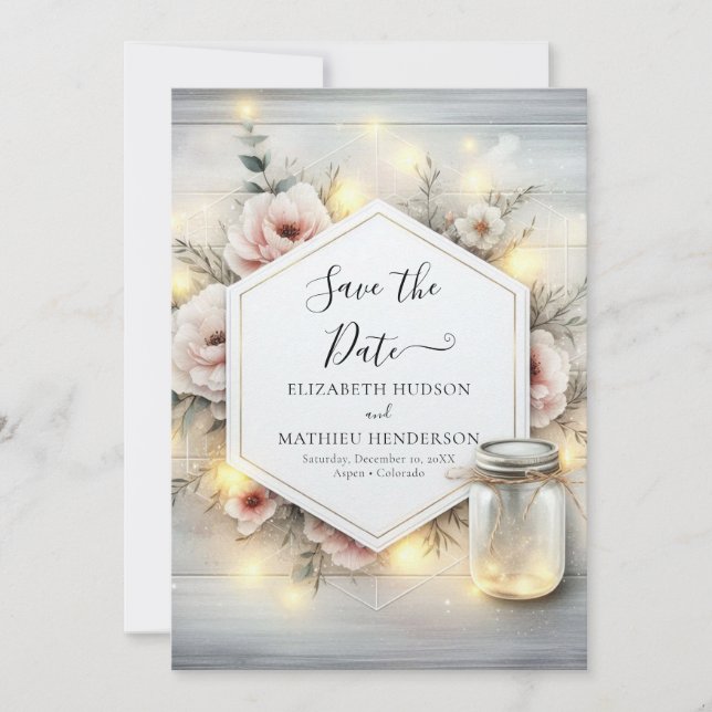 Save The Date Mariage Mason Jar en fleur de Whimsical (Devant)