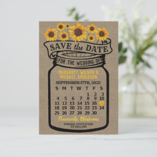 Save The Date Mariage Mason Jar Sunflower Septembre 2022 Mois