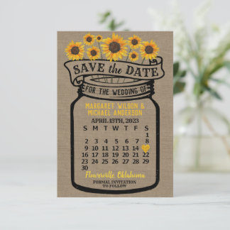 Save The Date Mariage Mason Jar Sunflowers Avril 2023 Calendrier