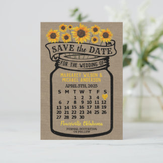 Save The Date Mariage Mason Jar Sunflowers Avril 2025 Calendrier