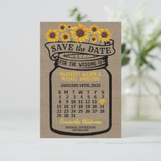 Save The Date Mariage Mason Jar Sunflowers Janvier 2023 Calendri