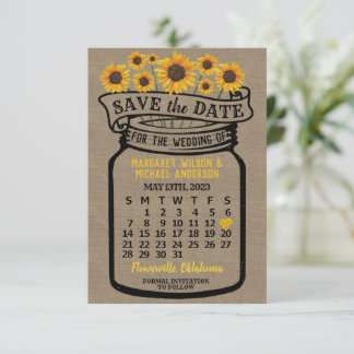Save The Date Mariage Mason Jar Sunflowers Mai 2023 Calendrier
