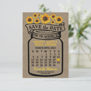 Save The Date Mariage Mason Jar Tournesols Mars 2023 Calendrier