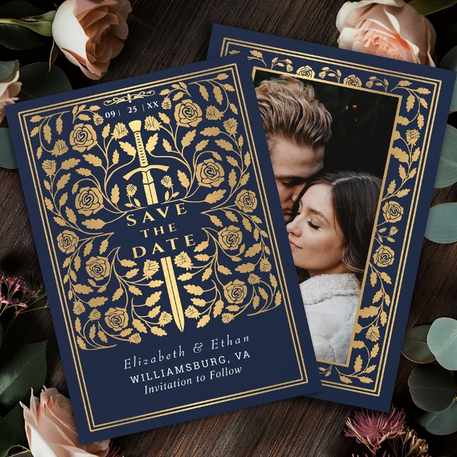 Save The Date Mariage médiéval bleu Royal Photo (Créateur téléchargé)