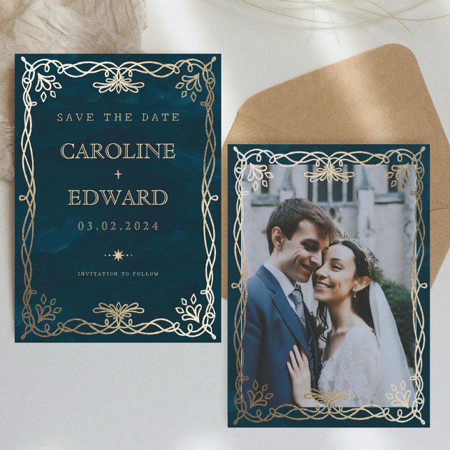 Save The Date Mariage médiéval d'Indigo Gold Ivy (Créateur téléchargé)