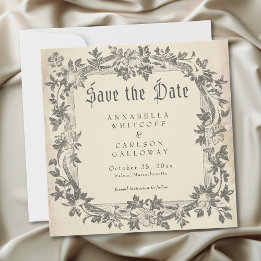 Save The Date Mariage Médiéval Fantastique Gravure Noire Vintage