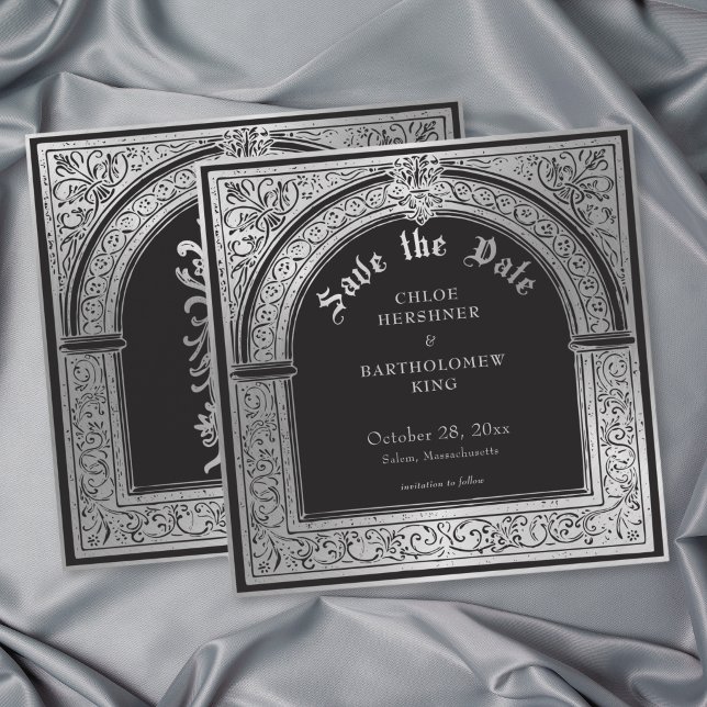 Save The Date Mariage Médiéval Gothique Noir Argent (Gothic Black Silver Medieval Wedding Save The Date)