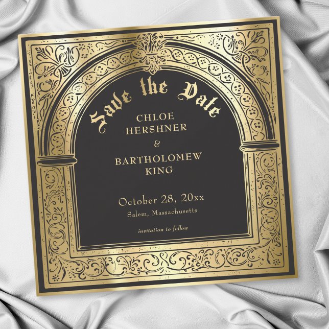 Save The Date Mariage Médiéval Gothique Noir Or (Gothic Black Gold Medieval Wedding Save The Date)