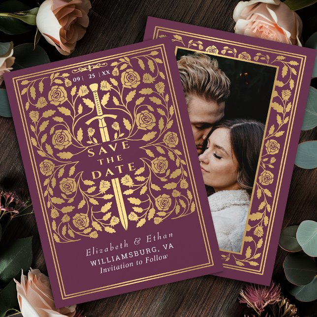 Save The Date Mariage médiéval Mauve Royal (Créateur téléchargé)