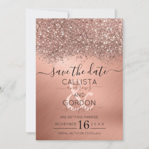 Save The Date Mariage métallisé confetti pailleté or rose de lux