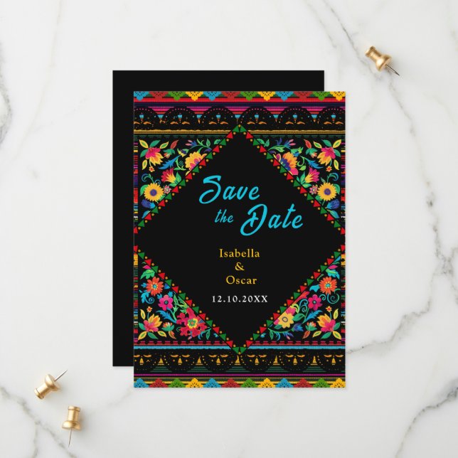 Save The Date Mariage mexicain coloré (Devant/Arrière en situation)