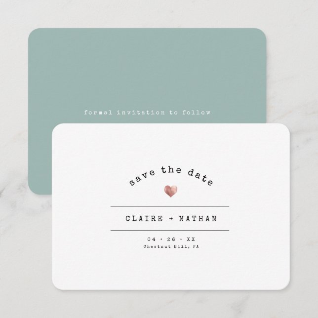 Save The Date Mariage minimal moderne de rose d'or de machine à  (Devant / Derrière)