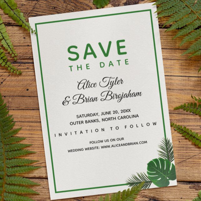 Save The Date Mariage minimal moderne de verdure tropicale (Créateur téléchargé)