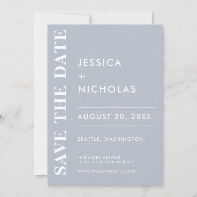Save The Date Mariage minimal moderne Dusty Bleu élégant (Devant)