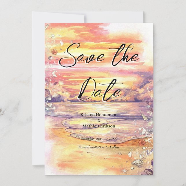 Save The Date Mariage minimal personnalisé sur la plage (Devant)