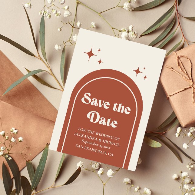 Save The Date Mariage Minimal Rétro Arch Terracotta  (Créateur téléchargé)