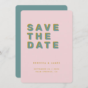 Save The Date Mariage minimal rose Turquoise doré rétro Vintage
