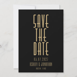 Save The Date Mariage minimaliste Art déco d'or noir