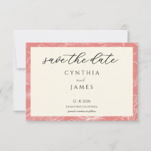 Save The Date Mariage Minimaliste Botanique Corail Rose 