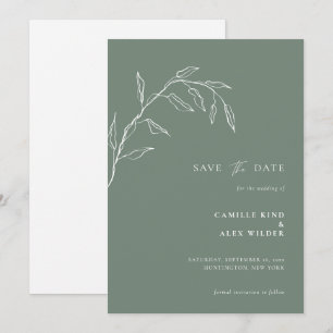 Save The Date Mariage Minimaliste Botanique Moderne Feuille Sage
