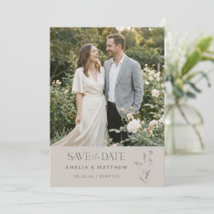 Save The Date Mariage Minimaliste Botanique Taupe Photo