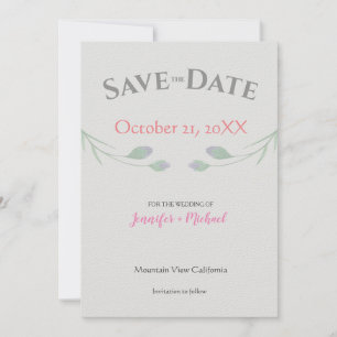 Save The Date Mariage Minimaliste Chic Gris Floral
