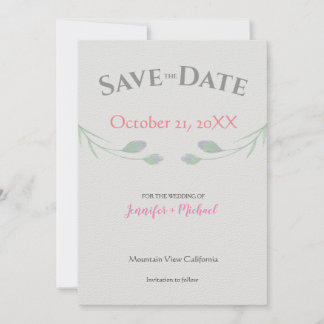 Save The Date Mariage Minimaliste Chic Gris Floral