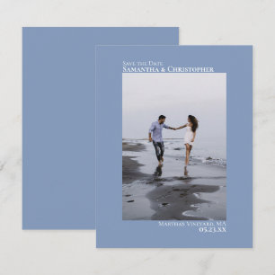 Save The Date Mariage minimaliste de photo verticale bleu poussi